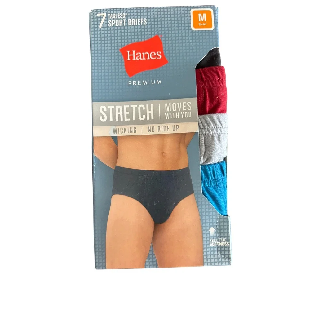 Hanes Premium Mens Tagless Sport Briefs 7 Pack Cotton Stretch Multicolor Size M